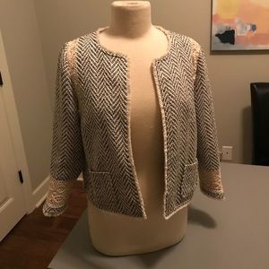 Classic with a Flare Herringbone & Lace Blazer